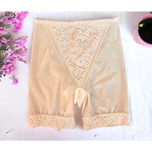 Vintage Panti Slip Panties French Lace nylon Shorts sheer pink DIM Lg 29/30